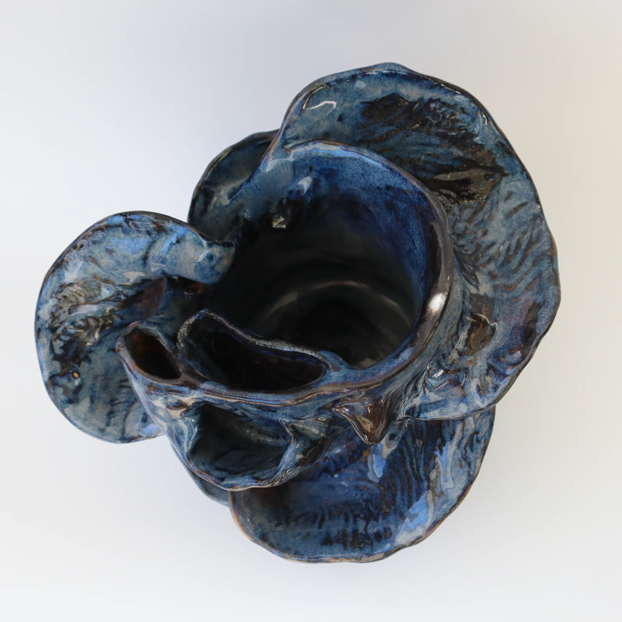 sculptural vase, one of a kind vase, stoneware sculpture, ocean inspired, deep blue colour