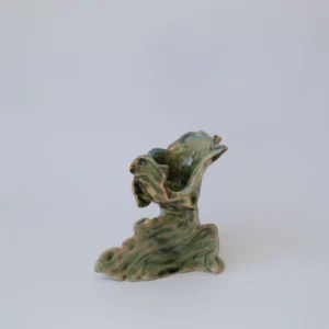 Handbuilt stoneware ceramic candleholder in green tones, ocean inspired