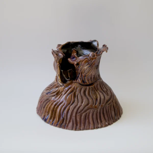 coral flower sculpture, stoneware sculpture, handbuilt ceramic sculpture in purple shades