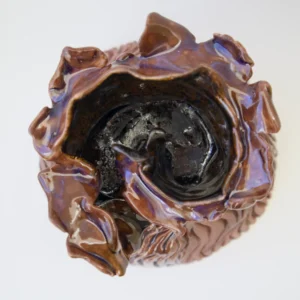 coral flower sculpture, stoneware sculpture, handbuilt ceramic sculpture in purple shades