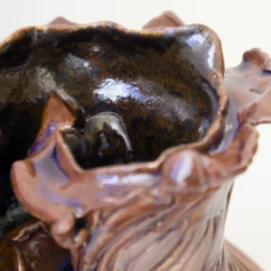 coral flower sculpture, stoneware sculpture, handbuilt ceramic sculpture in purple shades