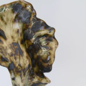 stoneware ceramic tree, tree sculpture in green and beige tones