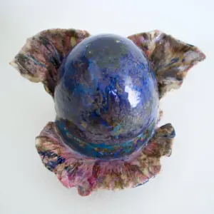 Egg like sculptural form made of stoneware clay